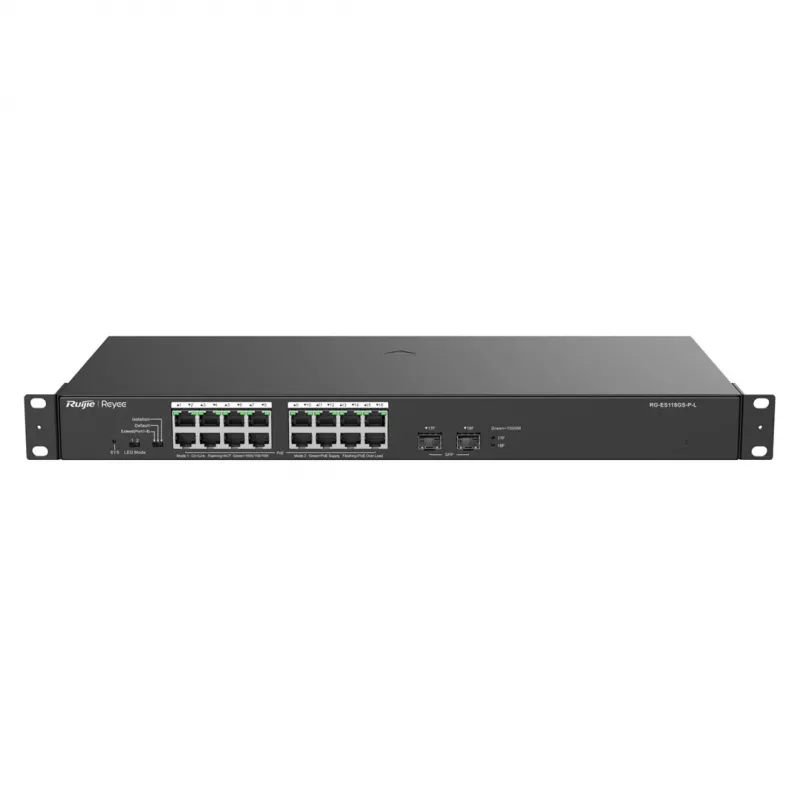Reyee 16 prievadų 1000Mbps + 2 Gigabit SFP prievadai, 16 prievadų palaiko PoE/PoE+ maitinimą - Komutatorius - 1 Gbps