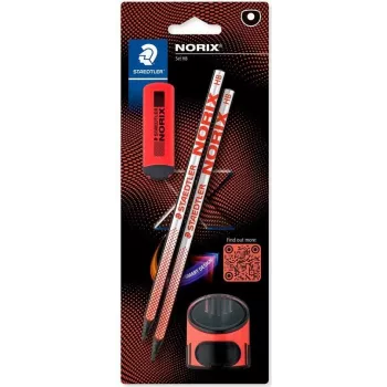 Mediniai grafito pieštukai Staedtler Noris HB su trintuku — sidabrinis koralas, 2 vnt. rinkinys