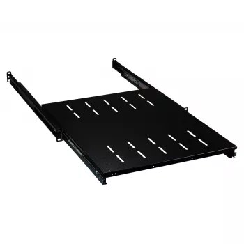 19 colių 1U išstumiama lentyna EFB Elektronik 350–450 mm gylis, 30 kg apkrova, 600 mm spintos gyliui, reguliuojamas priekinis/galinis montavimas, plienas RAL7035/RAL9005
