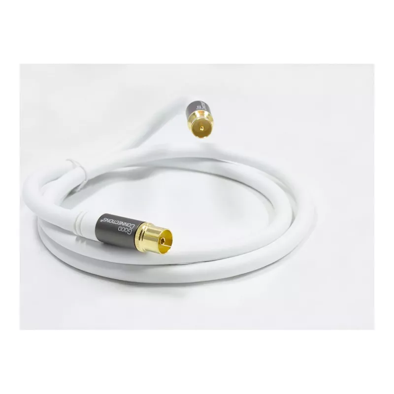 Antenos kabelis SmartFLEX, IEC/koaksialinis kištukas ir lizdas, paauksuotas, keturgubai ekranuotas, ekranavimo lygis 120 dB, baltas, 1,5 m, Good Connections® (GC-M2042)