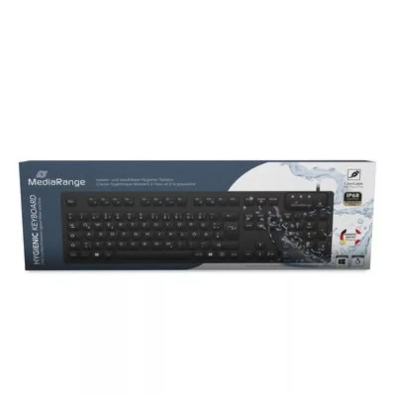 MediaRange kabelgeb. higieninė klaviatūra, QWERTZ, IP68, 1,5 m, juoda