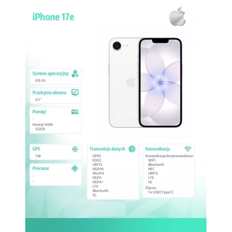iPhone 17e 512GB baltos spalvos