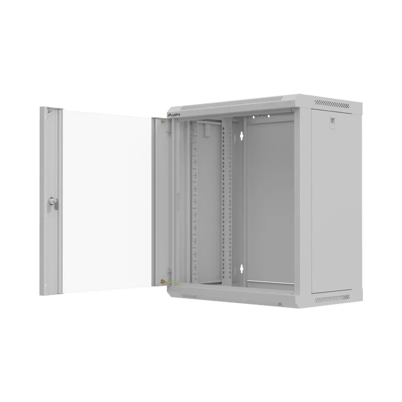 Sieninis stovo korpusas 19 colių 12U 540x350 pilkas stiklo durys (plokščia pakuotė)