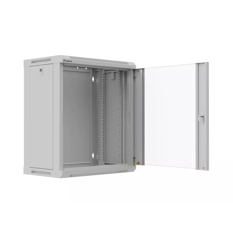 Sieninis stovo korpusas 19 colių 12U 540x350 pilkas stiklo durys (plokščia pakuotė)