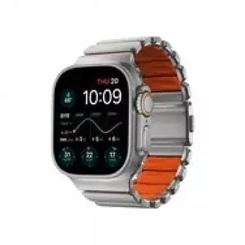 NOMAD Stratos Band - titaninis dirželis Apple Watch 49mm su FKM (natūralus titanas, ultra oranžinis FKM)