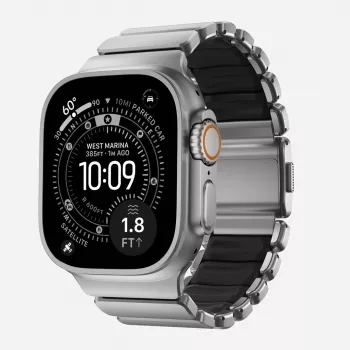 NOMAD Stratos Band - titaninis dirželis, skirtas Apple Watch 49mm su FKM (natūralus titanas, juodas FKM)