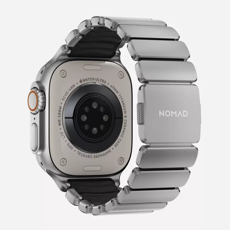 NOMAD Stratos Band - titaninis dirželis, skirtas Apple Watch 49mm su FKM (natūralus titanas, juodas FKM)