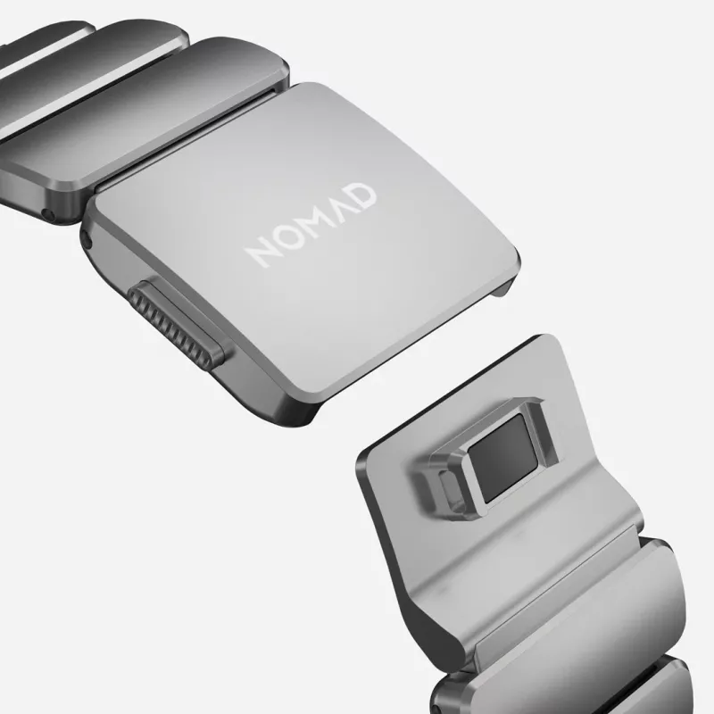 NOMAD Stratos Band - titaninis dirželis, skirtas Apple Watch 49mm su FKM (natūralus titanas, juodas FKM)