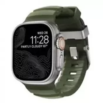 NOMAD Rocky Point Band - apyrankė, skirta Apple Watch 46mm/49mm su FKM ir titanu (forest, natural hardware)