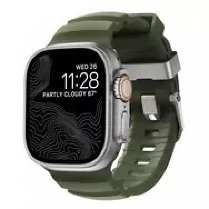 NOMAD Rocky Point Band - apyrankė, skirta Apple Watch 46mm/49mm su FKM ir titanu (forest, natural hardware)