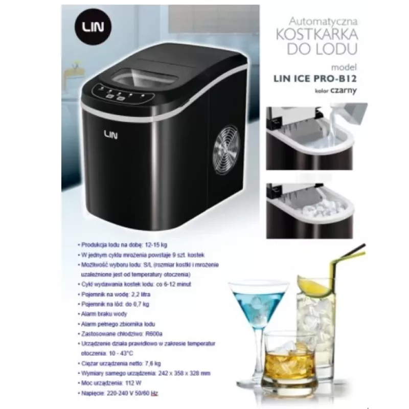 Nešiojamasis ledo gaminimo aparatas LIN ICE PRO-B12 juodas
