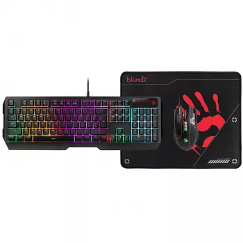 A4TECH BLOODY USB B1700 B140N +ES7 + BP-50M USB/ Esports Juoda USB rinkinys klaviatūra+pelė+kilimėlis (LT)