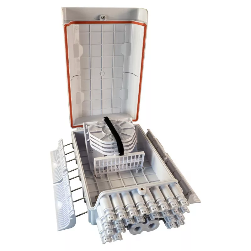 FTTH IP65 lauko optinės skaidulos jungiamoji dėžutė Gamintojas FTTH-BOX-OUT-5 48 skaiduloms, 24 adapteriams, su sujungimo dėklu