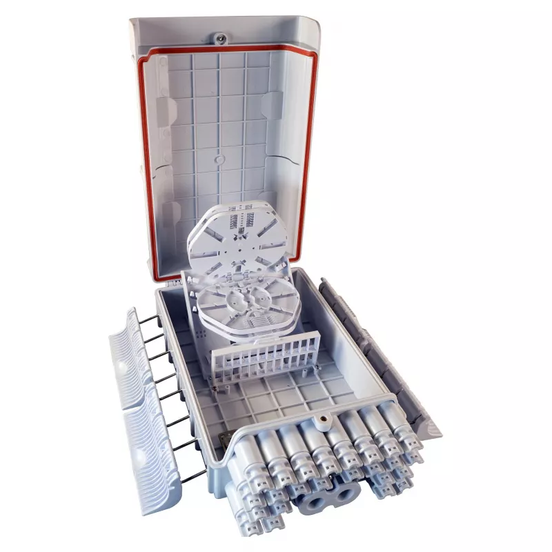 FTTH IP65 lauko optinės skaidulos jungiamoji dėžutė Gamintojas FTTH-BOX-OUT-5 48 skaiduloms, 24 adapteriams, su sujungimo dėklu