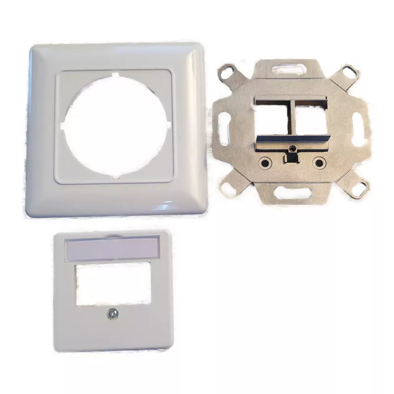 EFB Elektronik 2 vietų Keystone rėmelio rinkinys ET-25091 — tiesus DIN49075 lizdas, RAL9003 balta, 80×80 mm rėmelis su 50×50 mm centrine plokšte