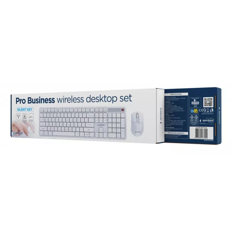 Klaviatūra + PELĖ belaidė ENG/BALTA KBS-WMS-01-W Gembird