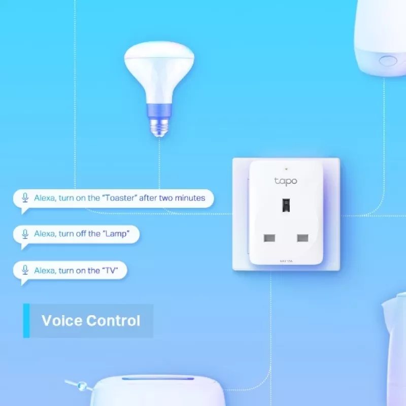 TP-Link Tapo Mini išmanusis Wi-Fi kištukinis lizdas, skirtas naudoti patalpose, baltas, namams, polikarbonatas (PC), būsenos indikatorius, CE, RoHS
