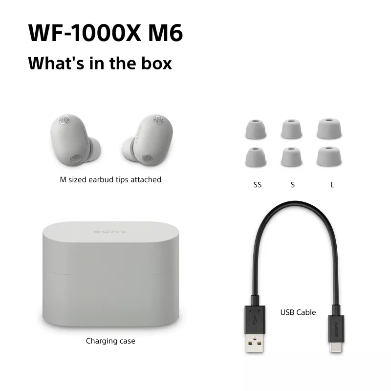Sony WF1000XM6S.CE7 belaidės į ausis įdedamos ausinės skambučiams / muzikai, Bluetooth, sidabrinės
