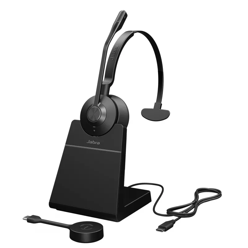 Jabra Engage 55 - USB-C UC Mono stovas, EMEA/APAC, belaidis, biurui / skambučių centrui, 57 g, ausinės, juodos
