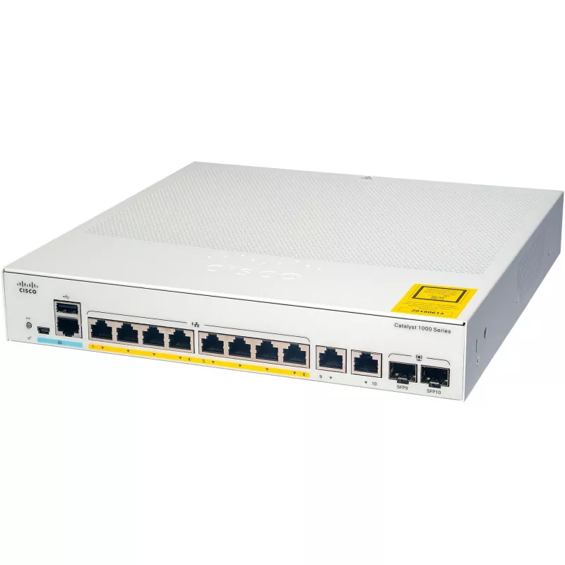 Cisco - Catalyst 1000-8T-2G-L - Switch - valdomas - 8 x 10/100/1000 + 2 x Combo Gigabit SFP (Uplink)