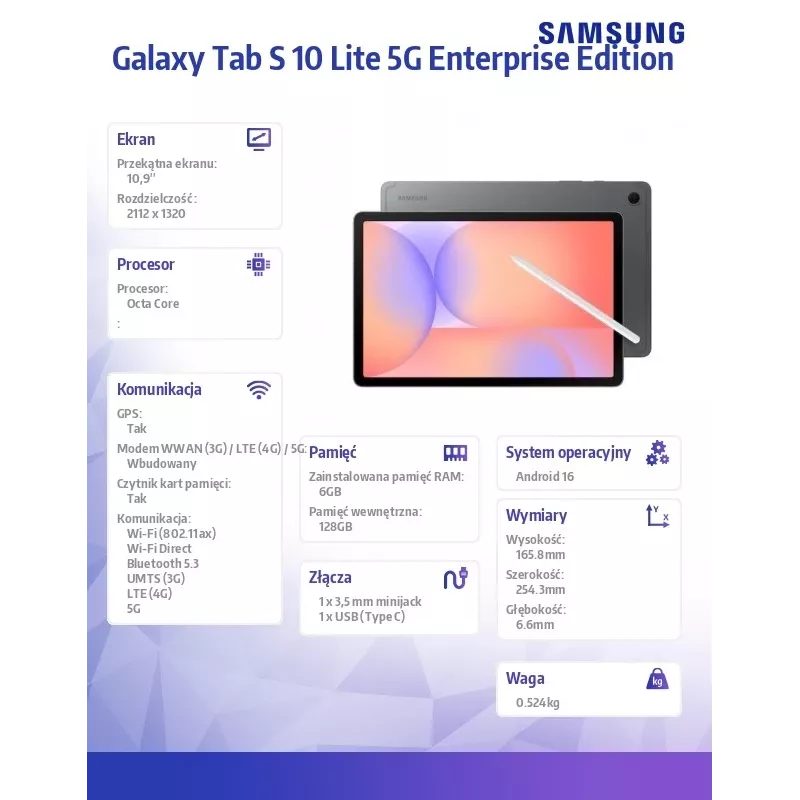 Planšetė Galaxy Tab S 10 Lite X400EE 10,9 colio 5G 6/128GB Enterprise Edition pilka