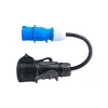 Adapteris iš raudonos 16A 400V CEE movos 5 polių lizdo į mėlyną 16A 230V CEE 3P