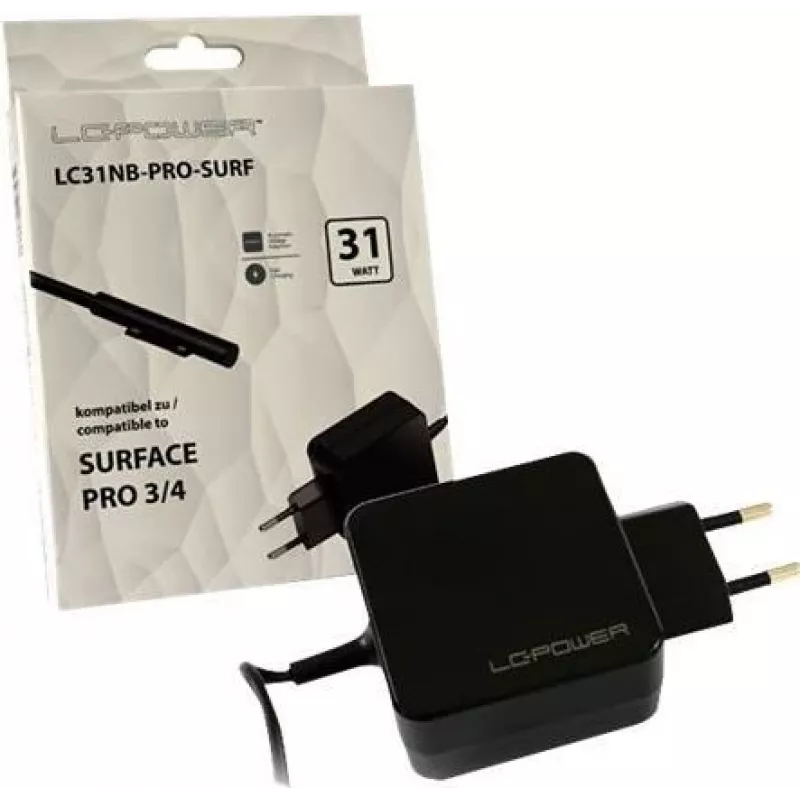 LC Power LC31NB-PRO-SURF - Maitinimo blokas - 31 vatų - 2,58 A - juodas - skirtas Microsoft Surface Pro 3, Pro 4 (LC31NB-PRO-SURF)