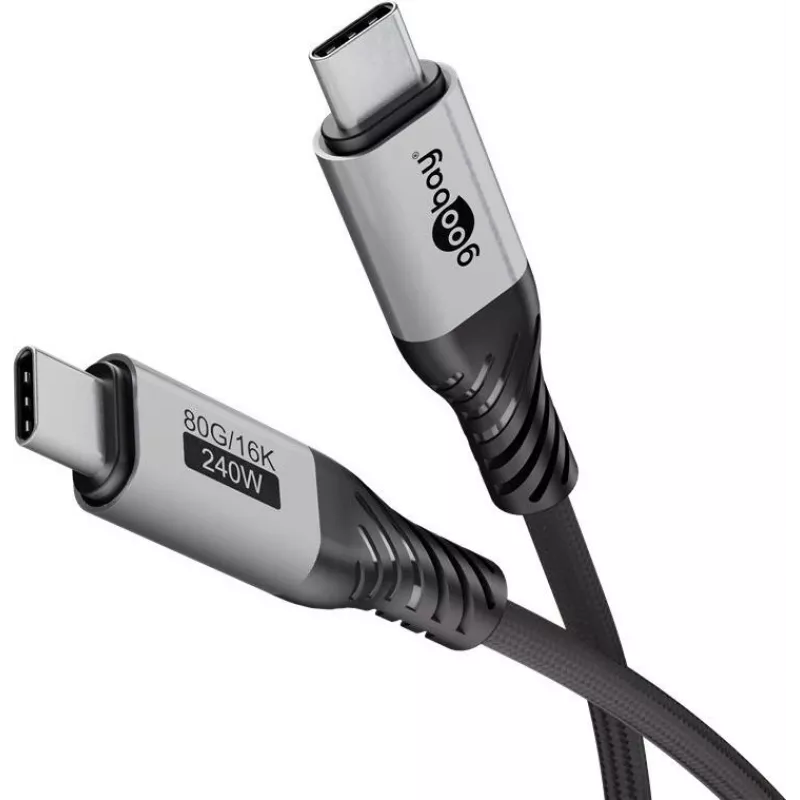 Goobay USB-C laidas, USB4 2.0 versija, 1 m, juoda, sidabrinė (74775)