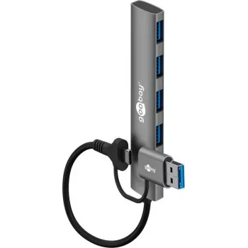 Goobay 2in1 plonas 4 prievadų USB šakotuvas, 5 Gbit/s (79149)