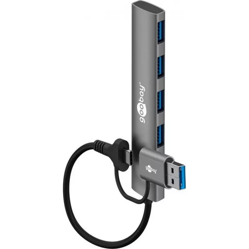 Goobay 2in1 plonas 4 prievadų USB šakotuvas, 5 Gbit/s (79149)