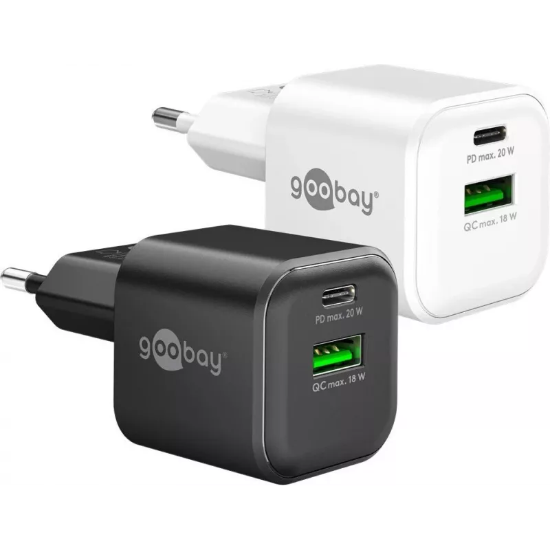 Goobay 20 W USB-C PD GaN dvigubas greitasis įkroviklis Nano juodas (79620)