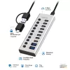 Hub USB3.2 Gen1 10 prievadų USB-A/C, įjungimo/išjungimo jungiklis