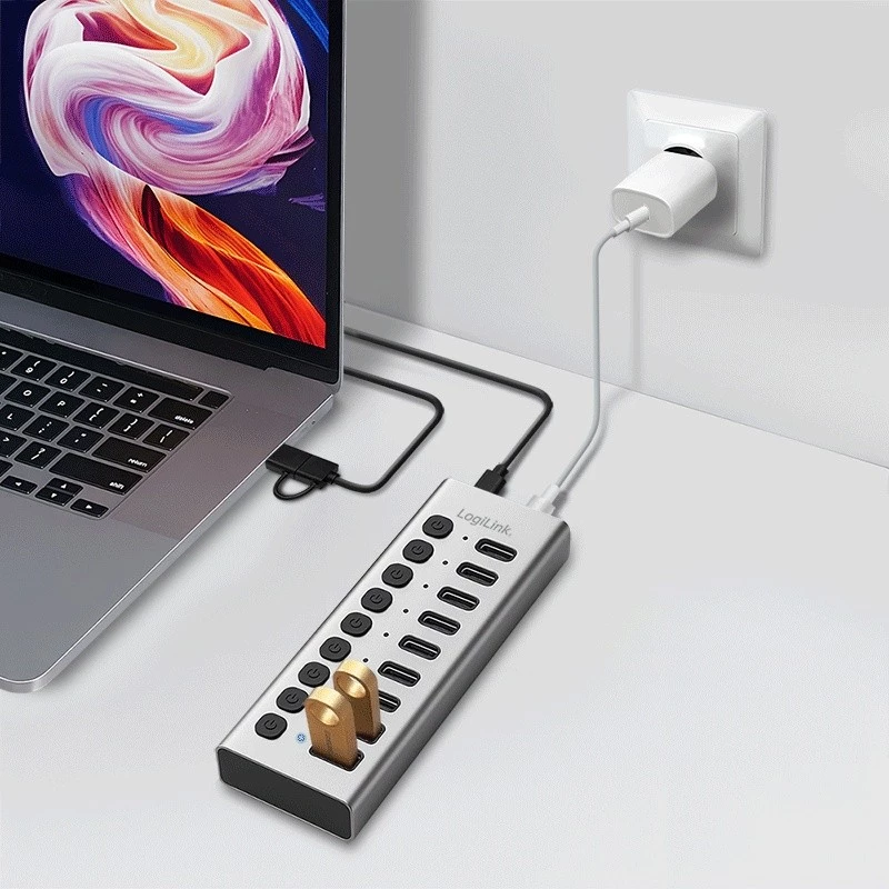 Hub USB3.2 Gen1 10 prievadų USB-A/C, įjungimo/išjungimo jungiklis