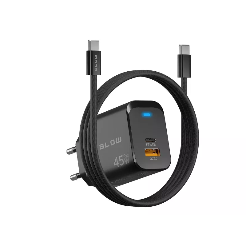 Sieninis įkroviklis USB-A USB-C PD 45W + kabelis