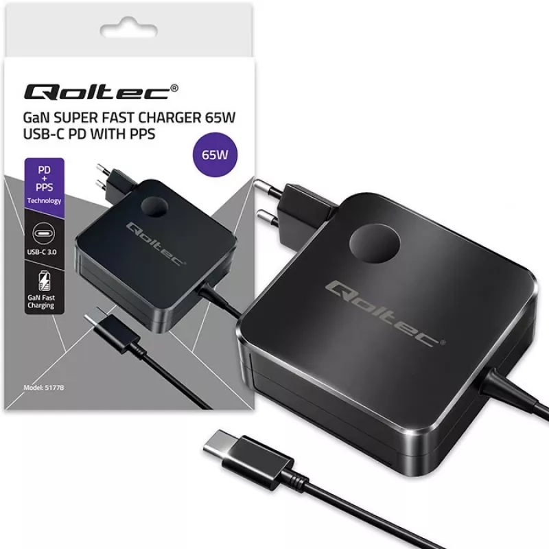 GaN 65W įkroviklis USB C PD PPS 5V 21V 3A 3.25A