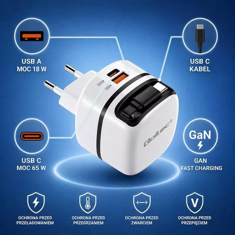USB-C įkroviklis 65W GaN PPS 5V 20V 3A 3.25A