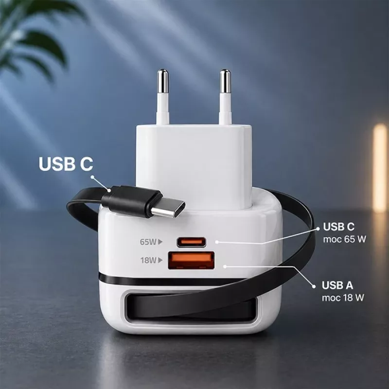 USB-C įkroviklis 65W GaN PPS 5V 20V 3A 3.25A