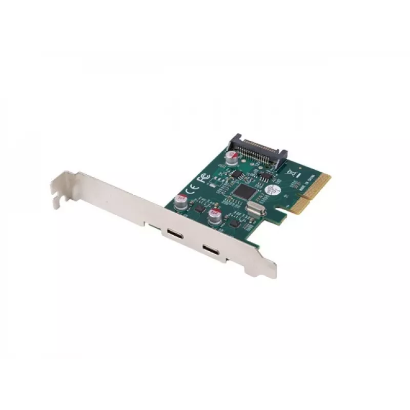 PCI EXPRESS X1 tinklo kortelė -> 2X USB-C 3.2 GEN 2X1 LED žemo profilio