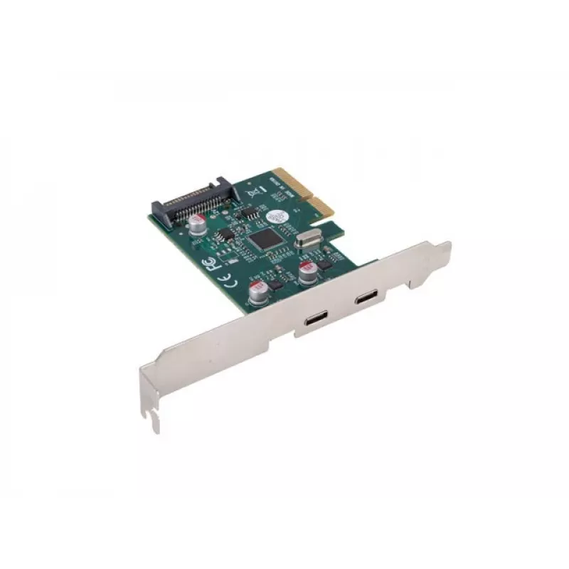 PCI EXPRESS X1 tinklo kortelė -> 2X USB-C 3.2 GEN 2X1 LED žemo profilio