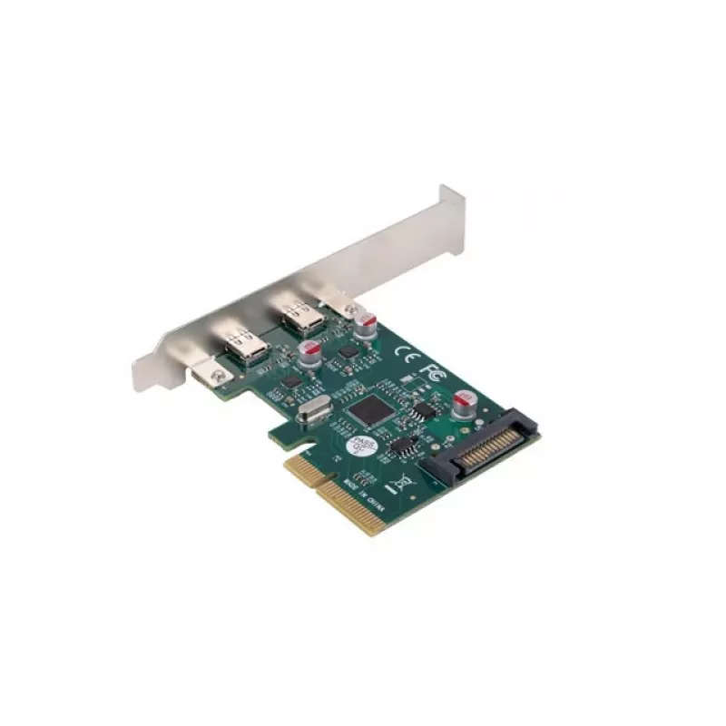 PCI EXPRESS X1 tinklo kortelė -> 2X USB-C 3.2 GEN 2X1 LED žemo profilio