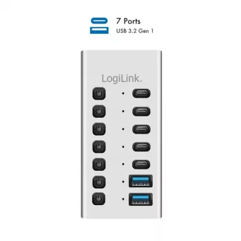 Hub USb3.2 Gen1 7 prievadų USB-A/C, įjungimo/išjungimo jungiklis