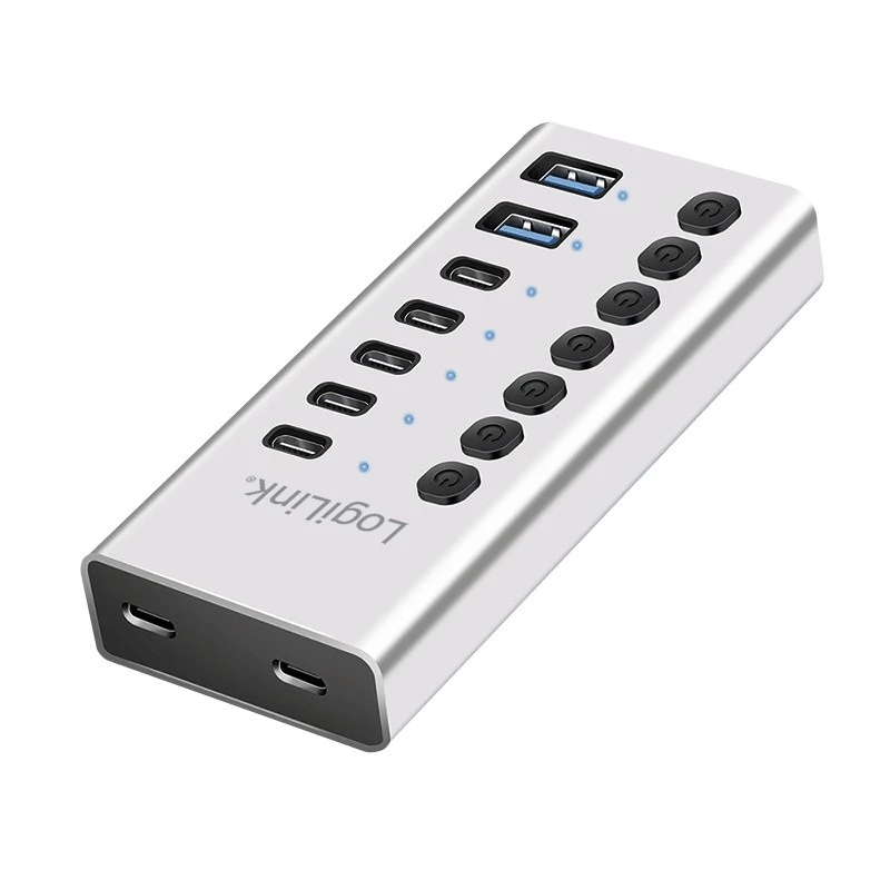 Hub USb3.2 Gen1 7 prievadų USB-A/C, įjungimo/išjungimo jungiklis