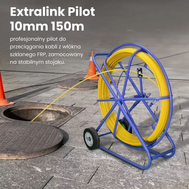 Extralink kabelių traukimo strypas Pilot 10mm 150m stiklo pluošto FRP, sk. 10mm, ilg. 150m, geltonas