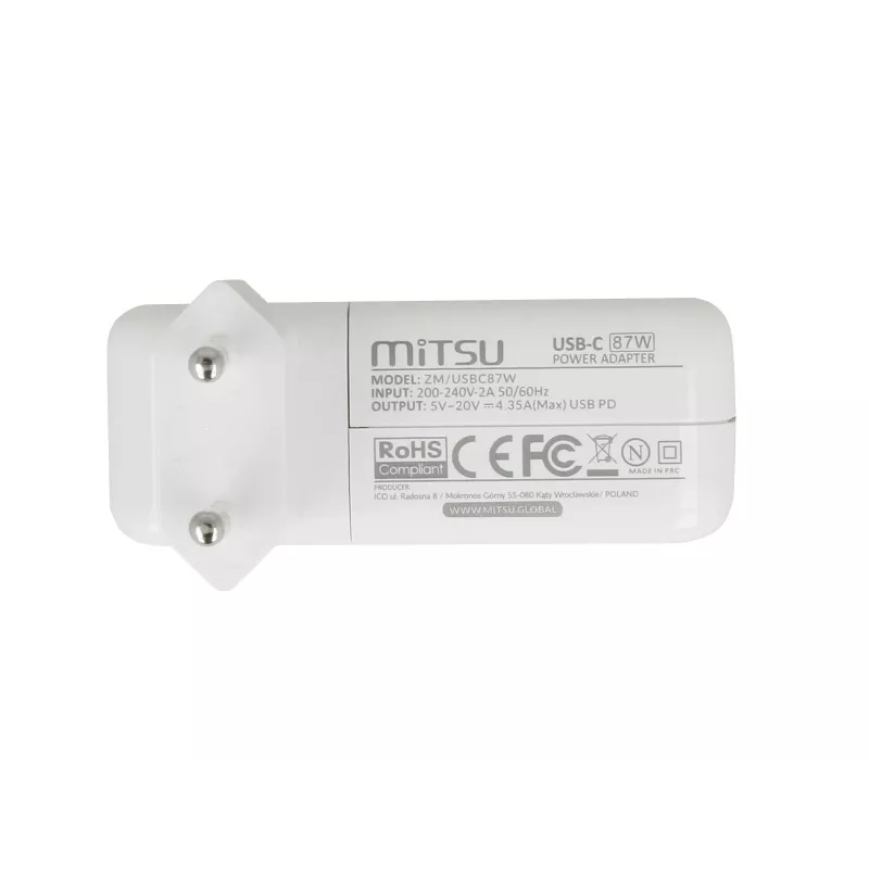Nešiojamojo kompiuterio įkroviklio maitinimo blokas 87W USB-C 5V-9V-12V-15V/3A, 20V/3.25A, 20.2V/4.3A PD