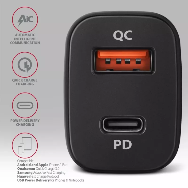 AXAGON PWC-PQ38 38W automobilinis pakrovėjas 2 prievadai USB-A+C