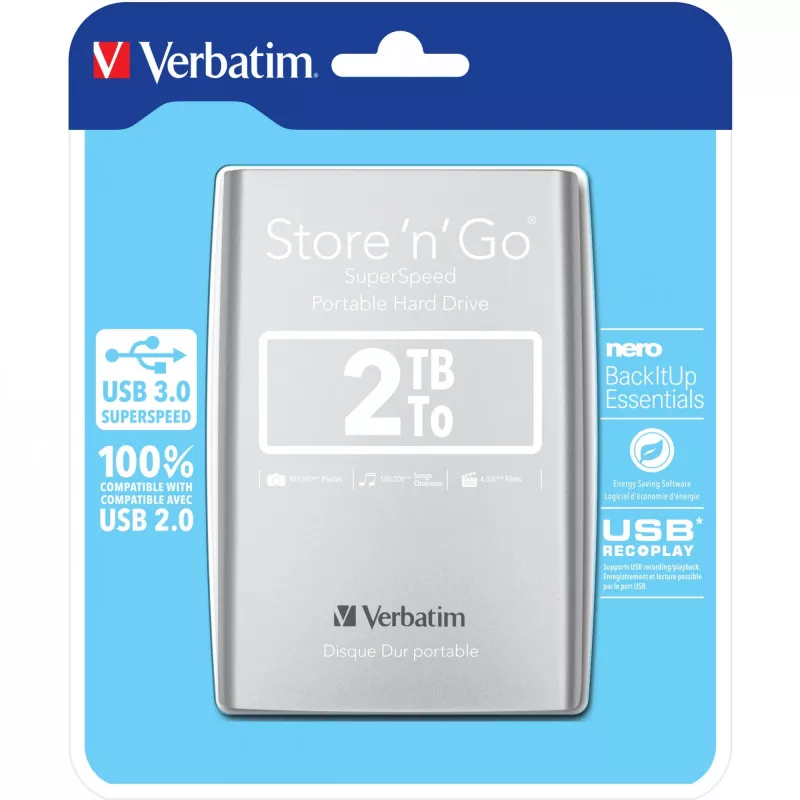 Verbatim Store 'n' Go USB 3.0 Portable Hard Drive 2TB Sidabrinė