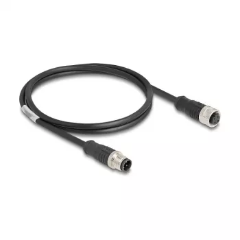 Delock M12 laidas D koduotas 4 kontaktų kištukas į lizdą PVC 1 m