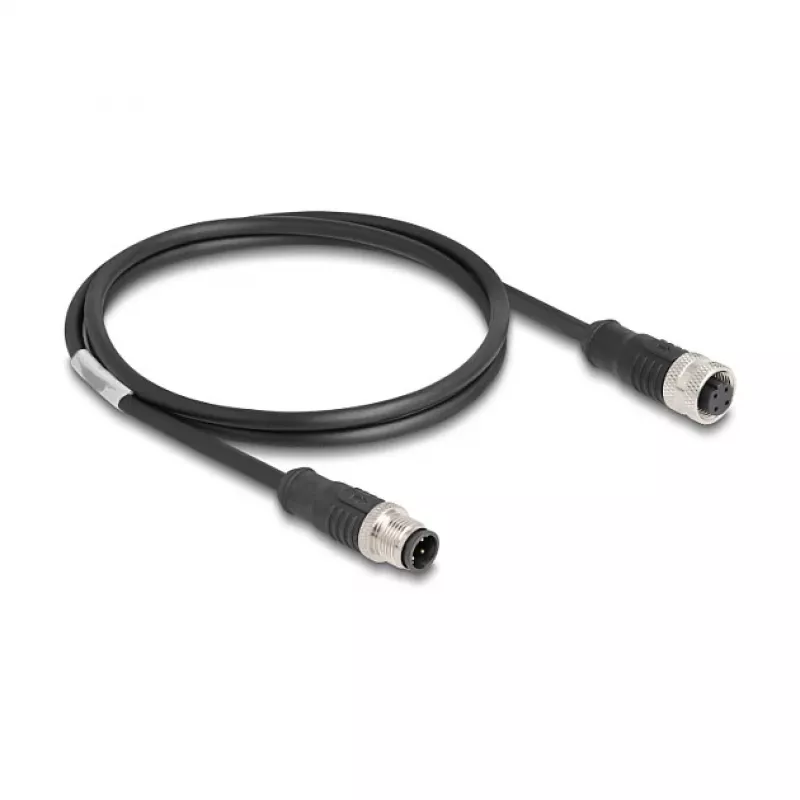 Delock M12 laidas D koduotas 4 kontaktų kištukas į lizdą PVC 1 m