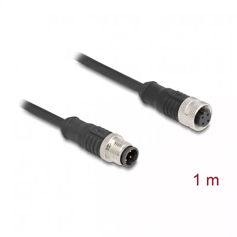 Delock M12 laidas D koduotas 4 kontaktų kištukas į lizdą PVC 1 m