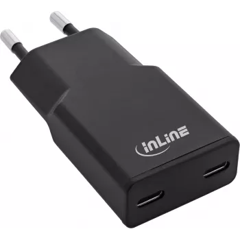 InLine® USB-C įkroviklis, 30W, GaN, dvigubas USB-C, PD/PPS, juodas Cookie/juodas (31590)